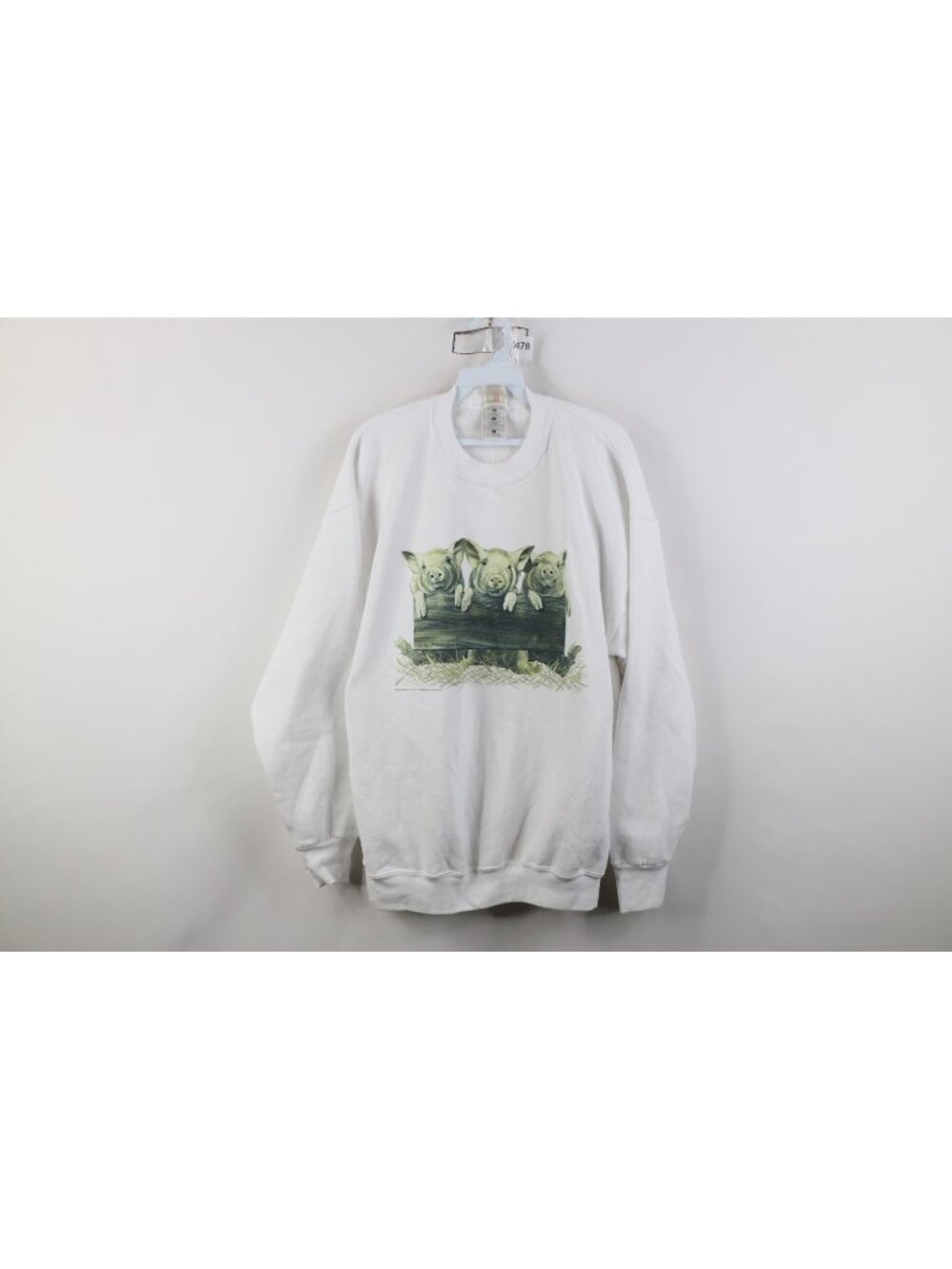 Vintage 90s Country Farmhouse Womens Large Cute Pigs Crewneck Sweatshirt White